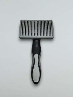 Self Cleaning Slicker Brush Retractable Pins Pet Grooming Dog Cat Gray Black